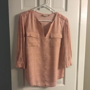 Blush and tan 3/4 sleeve blouse